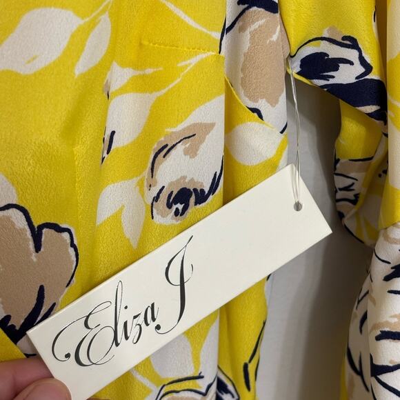 NWT Eliza J Faux Wrap Chiffon Mini Flounce Dress in Yellow Floral - Size 8 - Picture 7 of 9